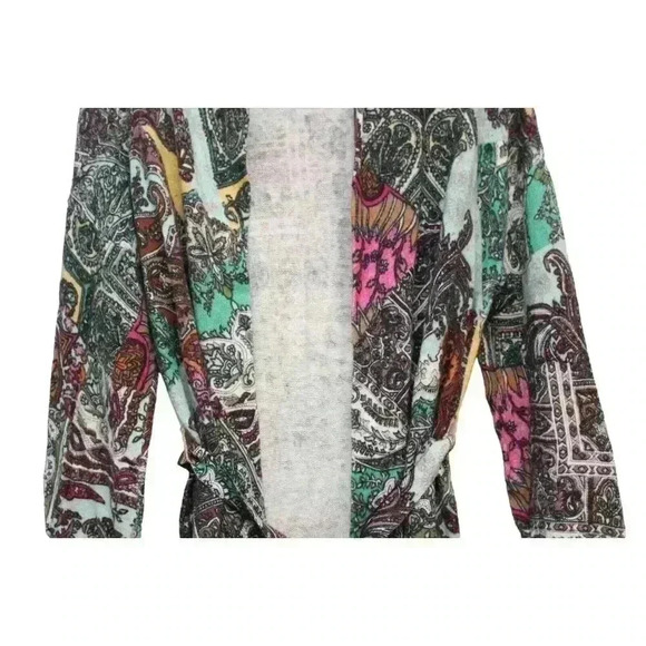Sundance Cardigan Size Medium Multicolor Patchwork Paisley Linen Belted Artsy - Picture 3 of 12